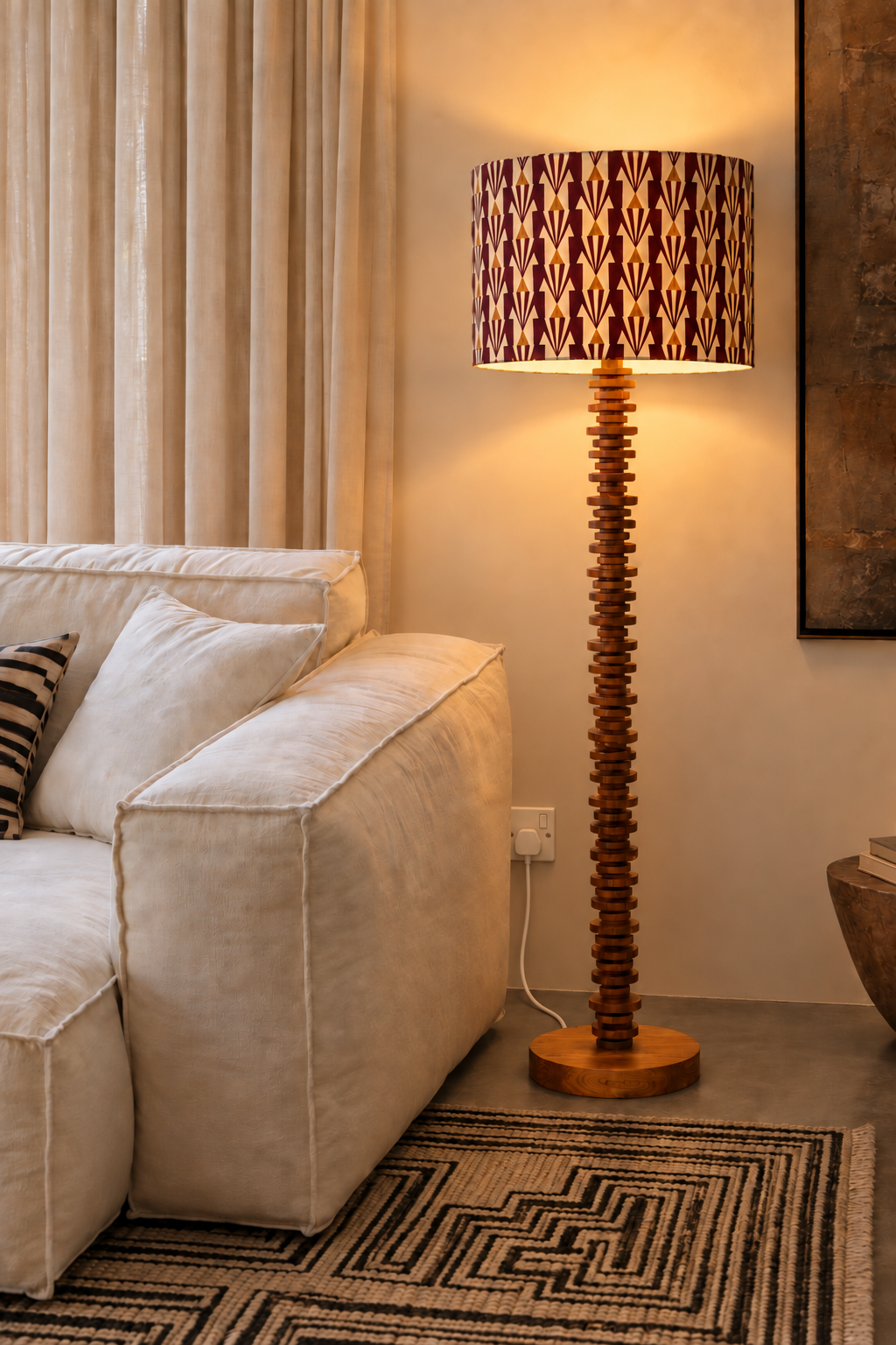 Savanna floor lamp made from Mkongo wood in Tanzania