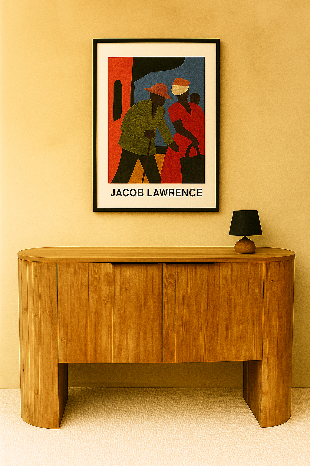 Yanis Cabinet in solid teak with sculptural rounded silhouette, handleless design, and generous storage; handcrafted buffet for luxury lodges, boutique hotels, and organic modern interiors.